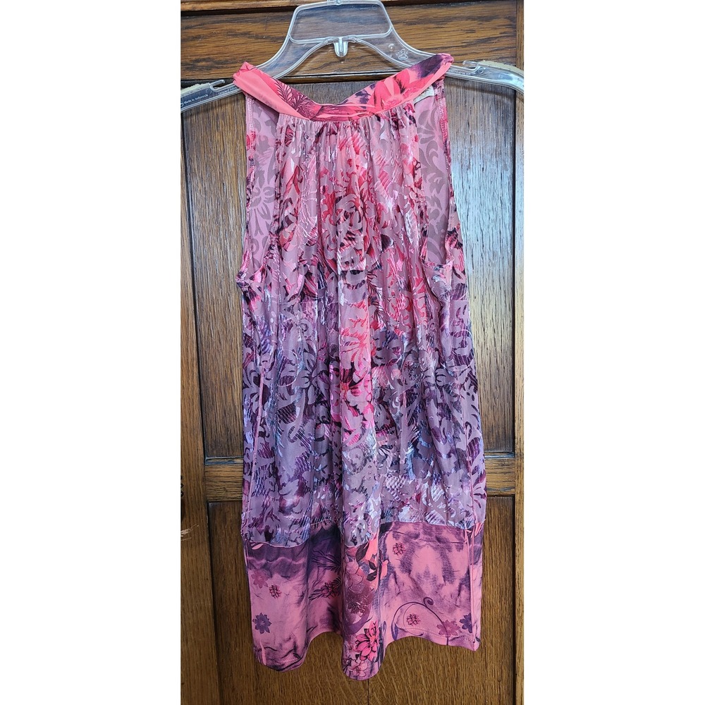 Carrie Allen Pink Purple Floral Burnout Velvet Halter Tie Back Top Medium Y2K